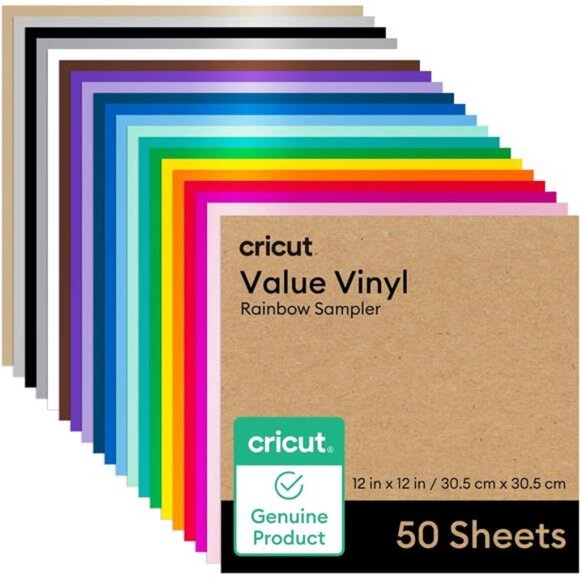 Cricut Value Permanent Vinyl - 50ft Rainbow Sampler, 12in x 12in Sheets - Picture 1 of 7